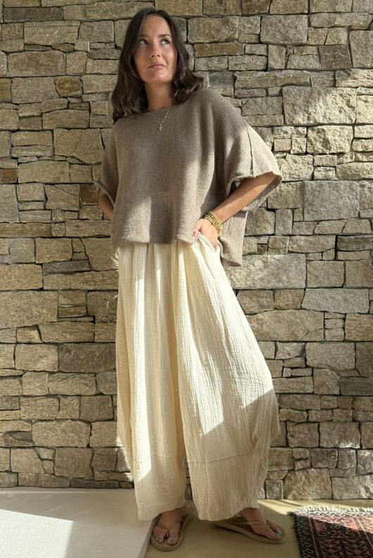 Tasha Cushion Cotton Balloon Barrel Pant Vanilla